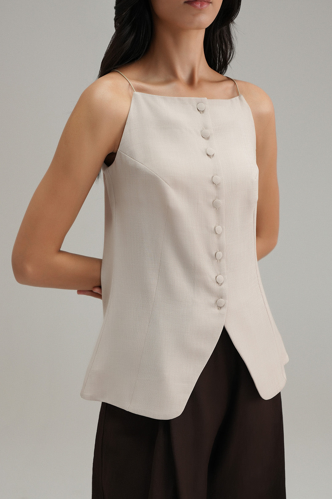 Tailored Cross Hatch Vest - Sand