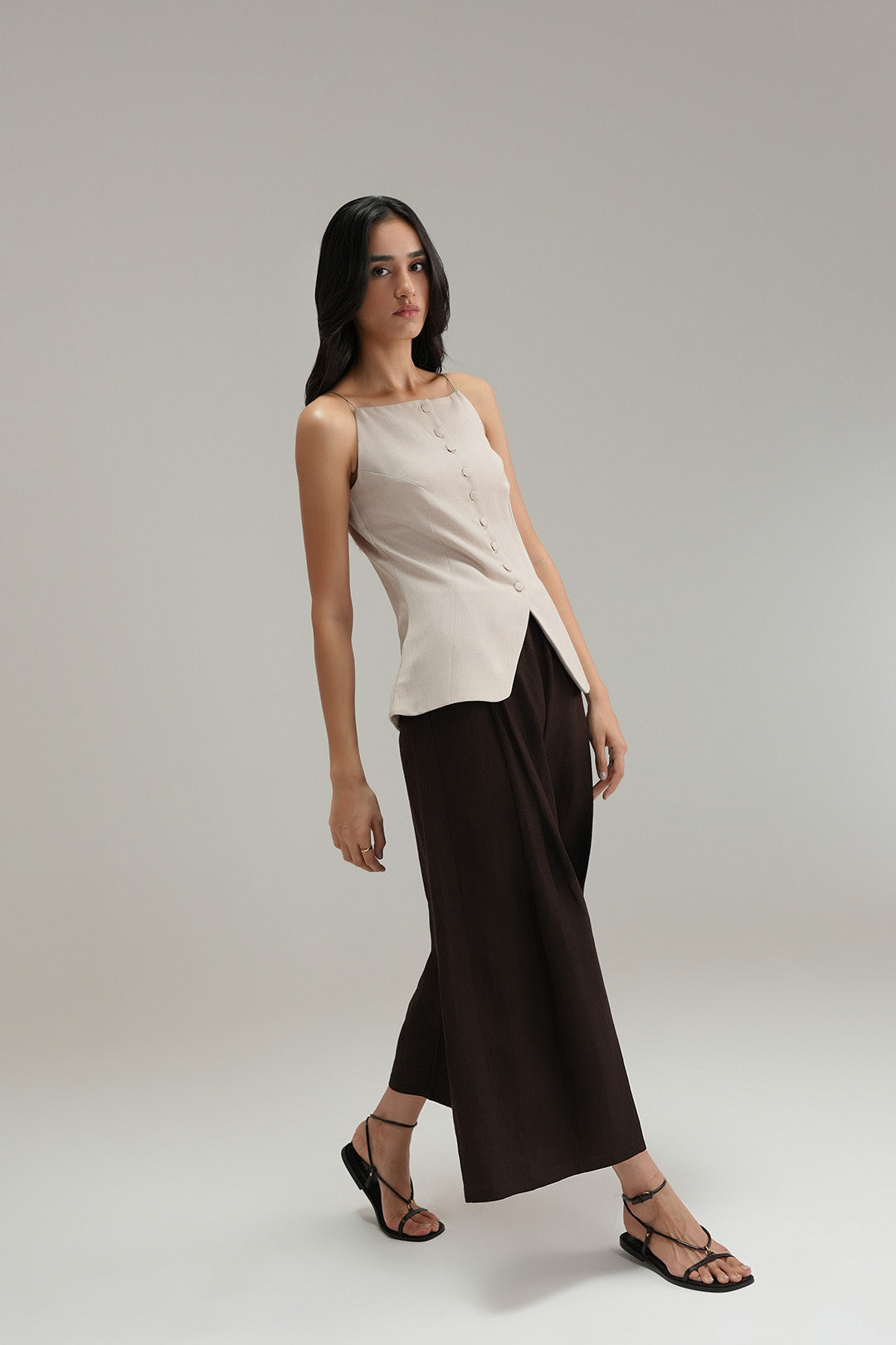 Tailored Cross Hatch Vest - Sand