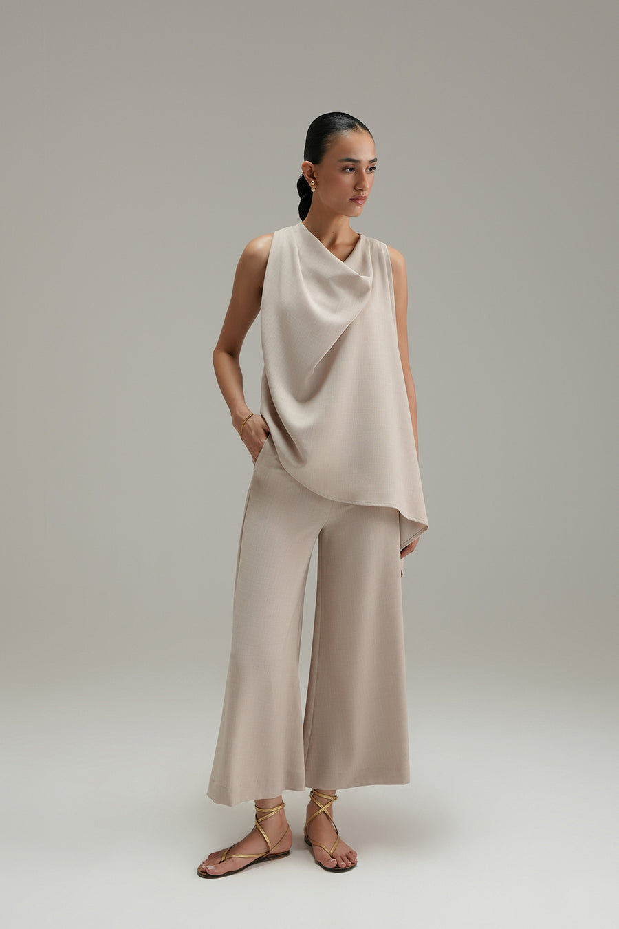 Asymmetrical Drape Top - Sand