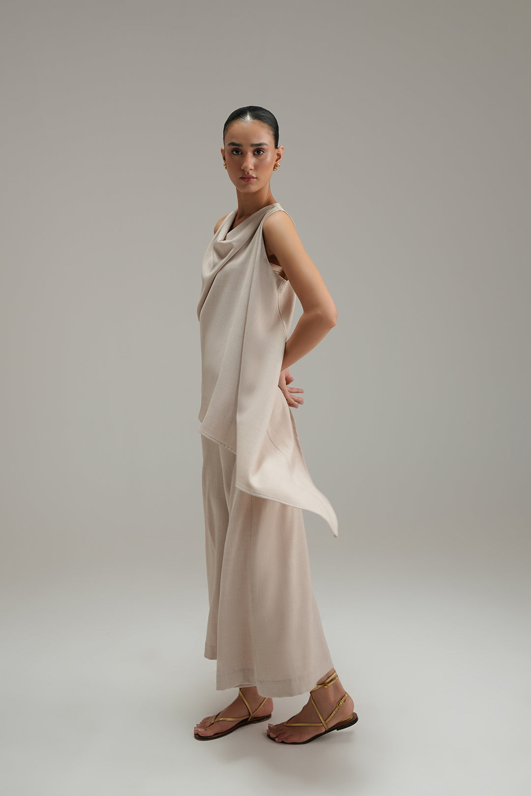 Asymmetrical Drape Top - Sand