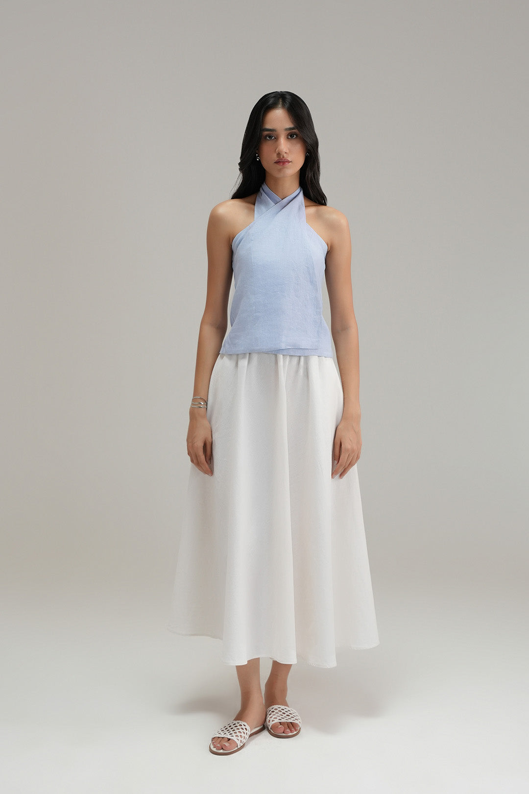 Halter Linen Top - Classic Blue