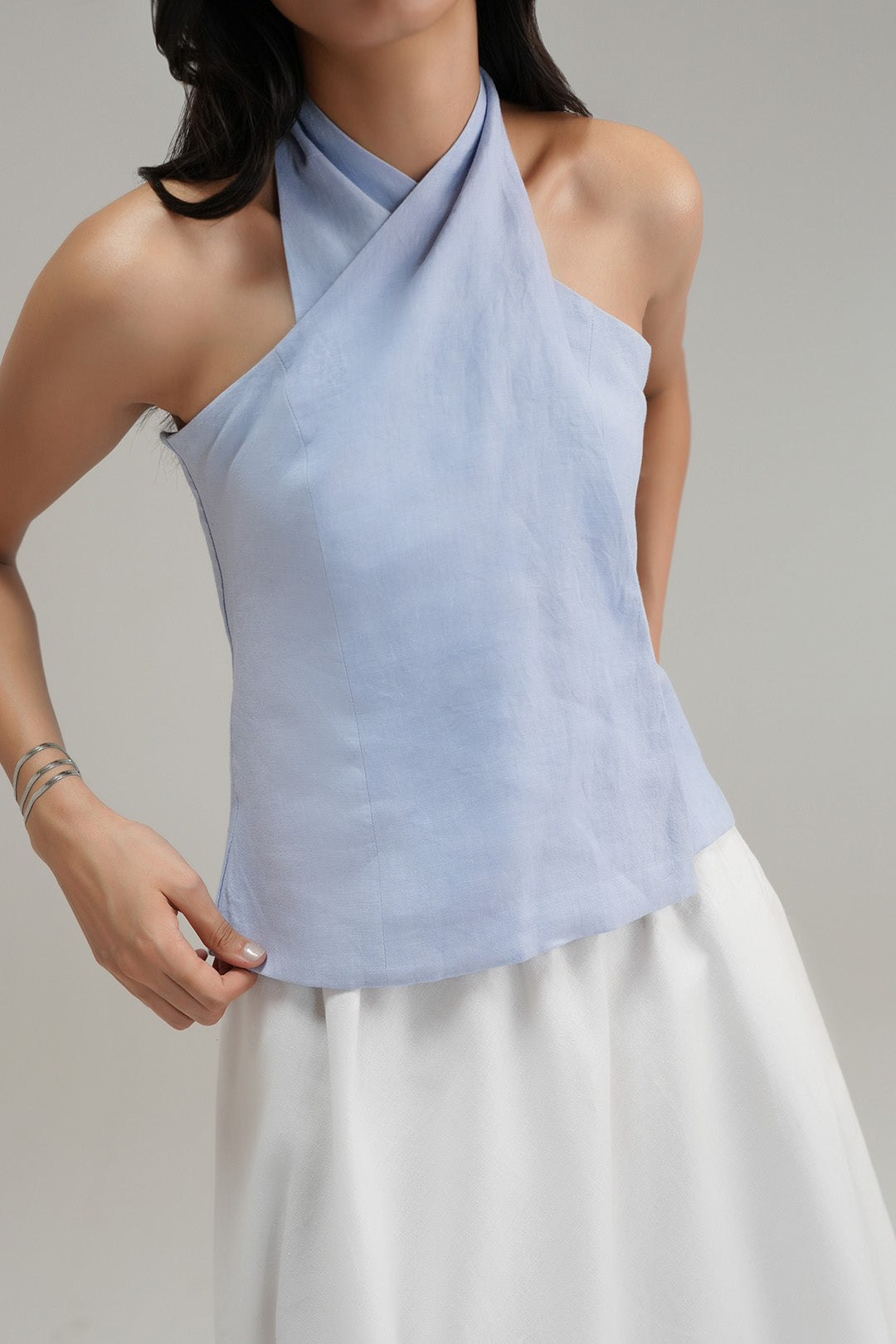 Halter Linen Top - Classic Blue