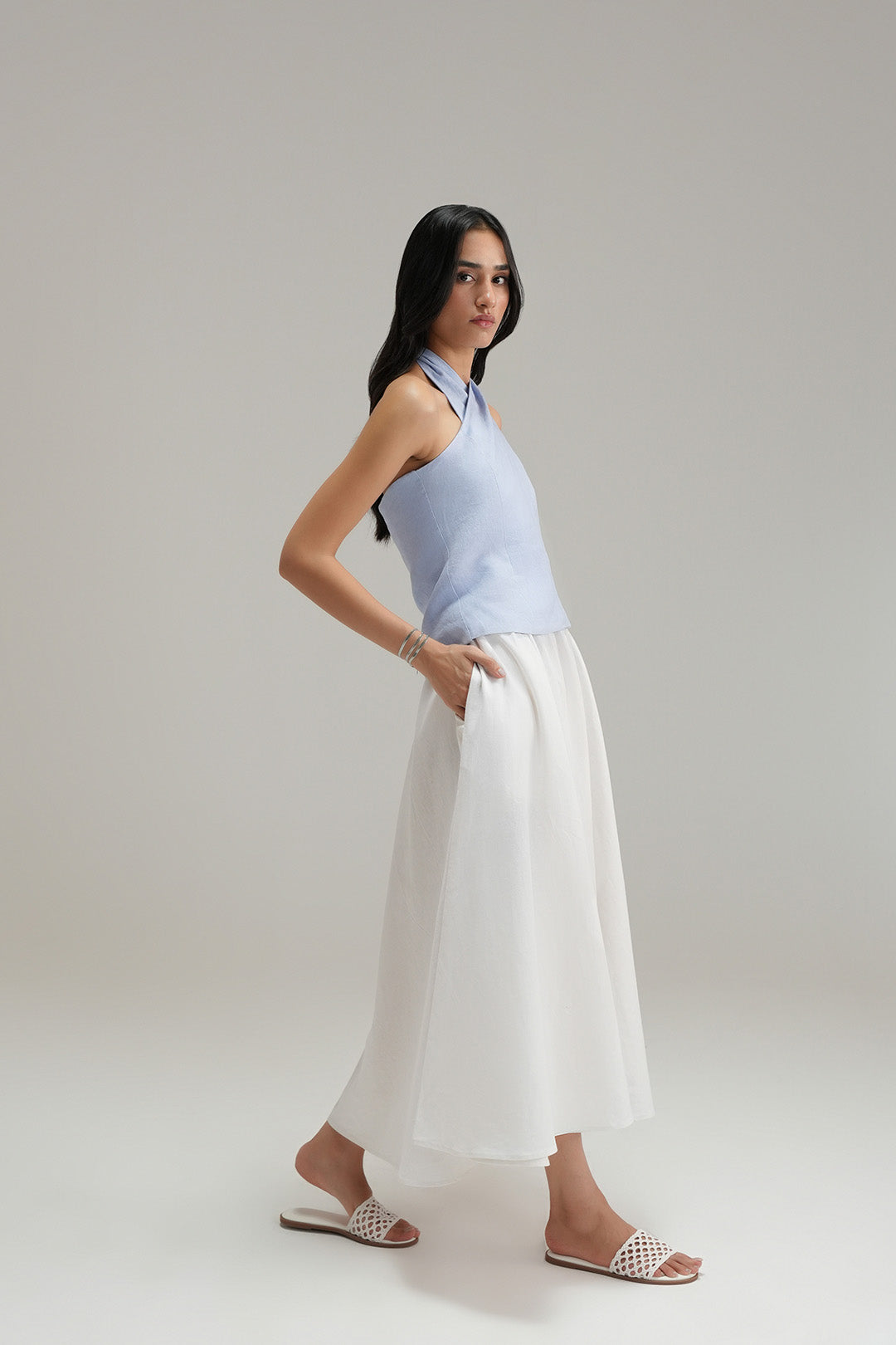Halter Linen Top - Classic Blue
