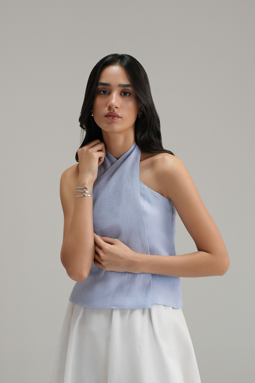 Halter Linen Top - Classic Blue