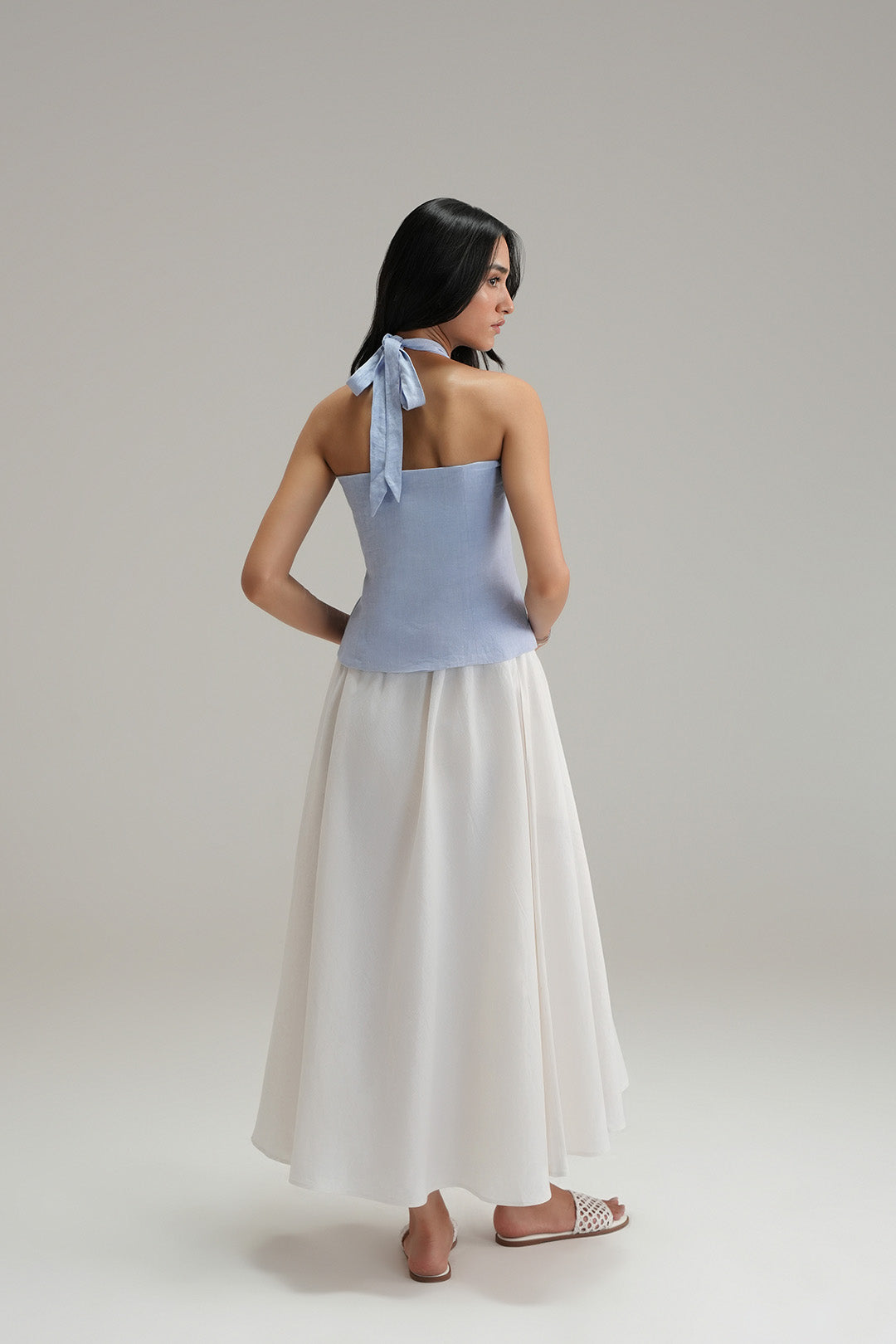 Halter Linen Top - Classic Blue