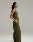 Straight Fit Linen Pants - Olive