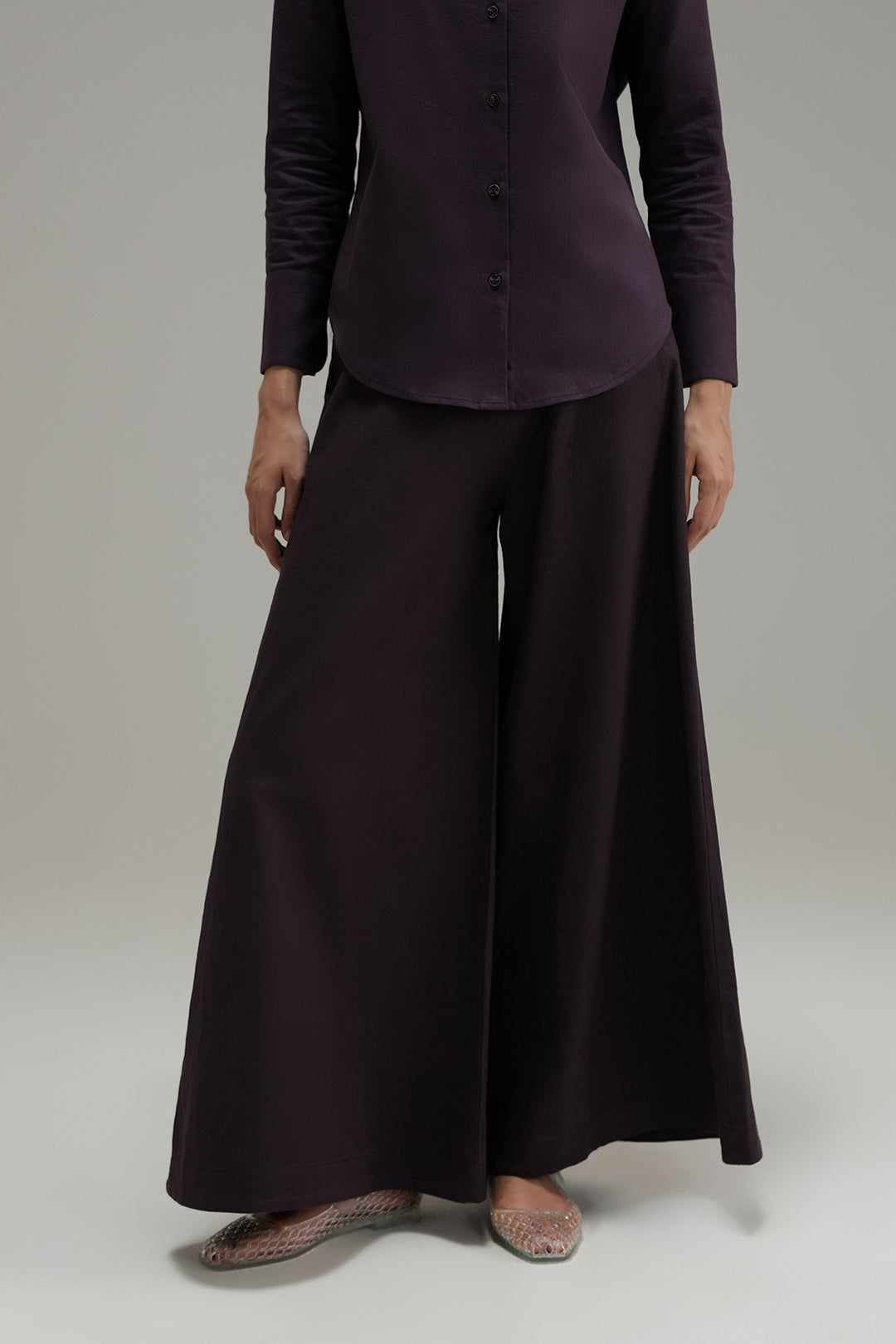 Flared Linen Pants - Aubergine