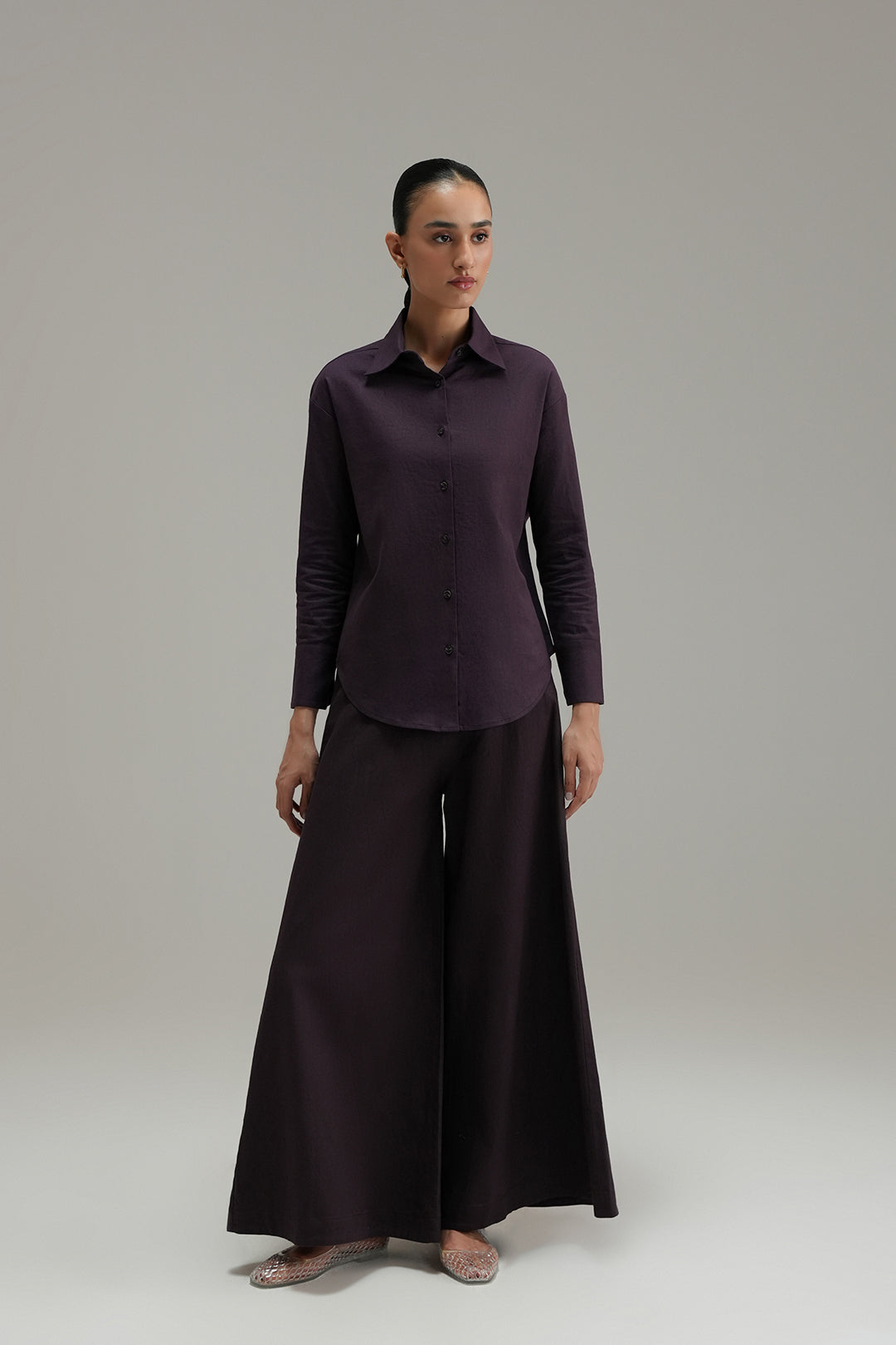 Flared Linen Pants - Aubergine