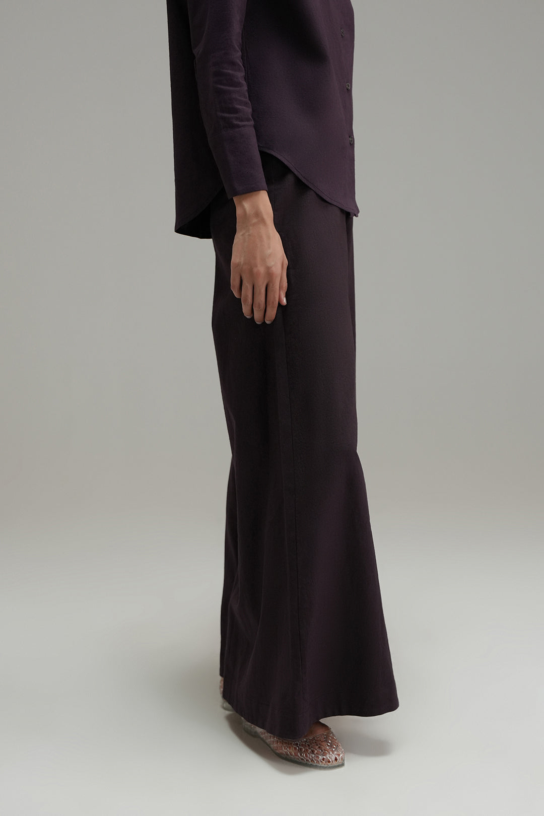 Flared Linen Pants - Aubergine