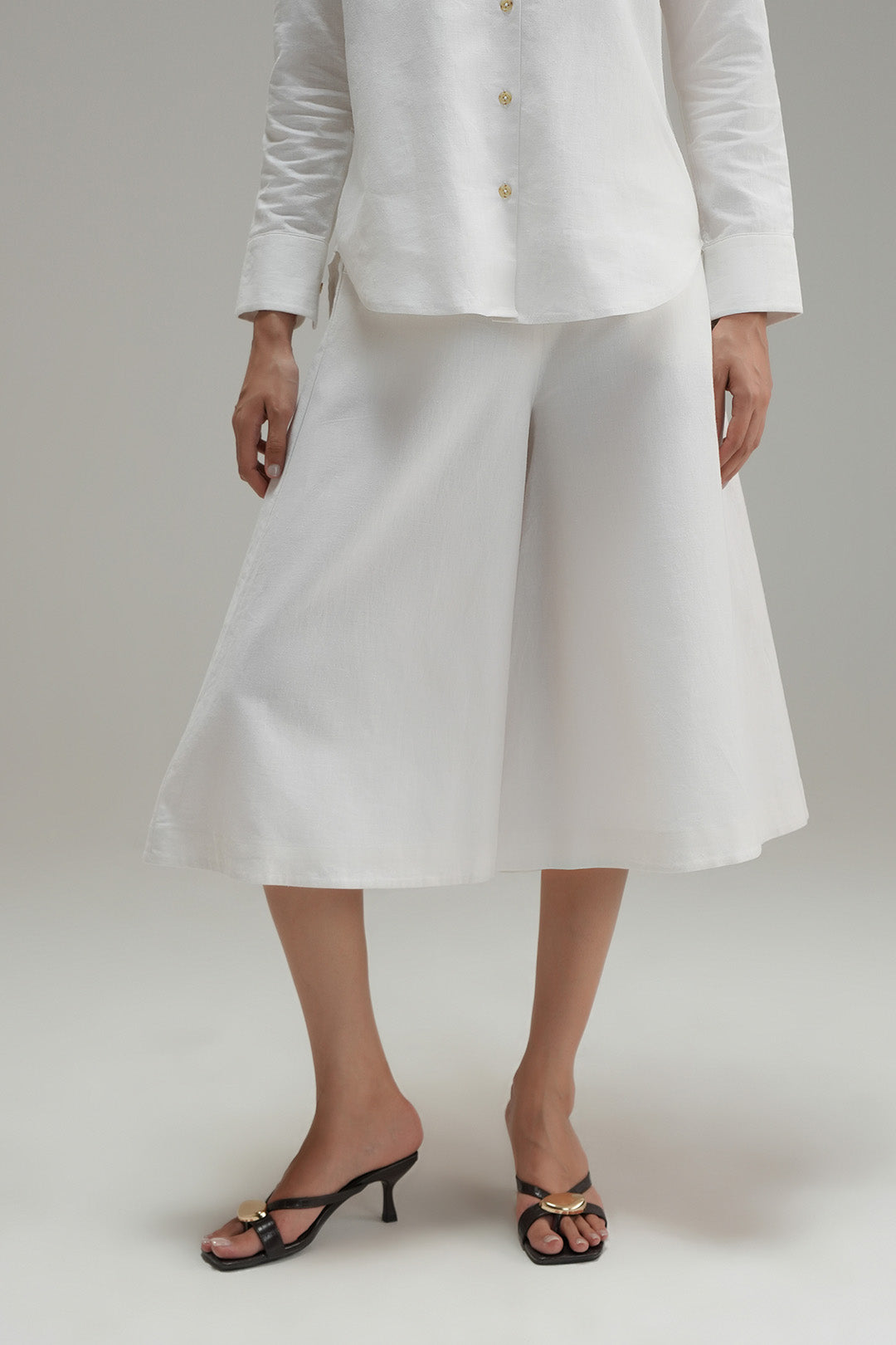 Linen Flare Culottes - Ivory