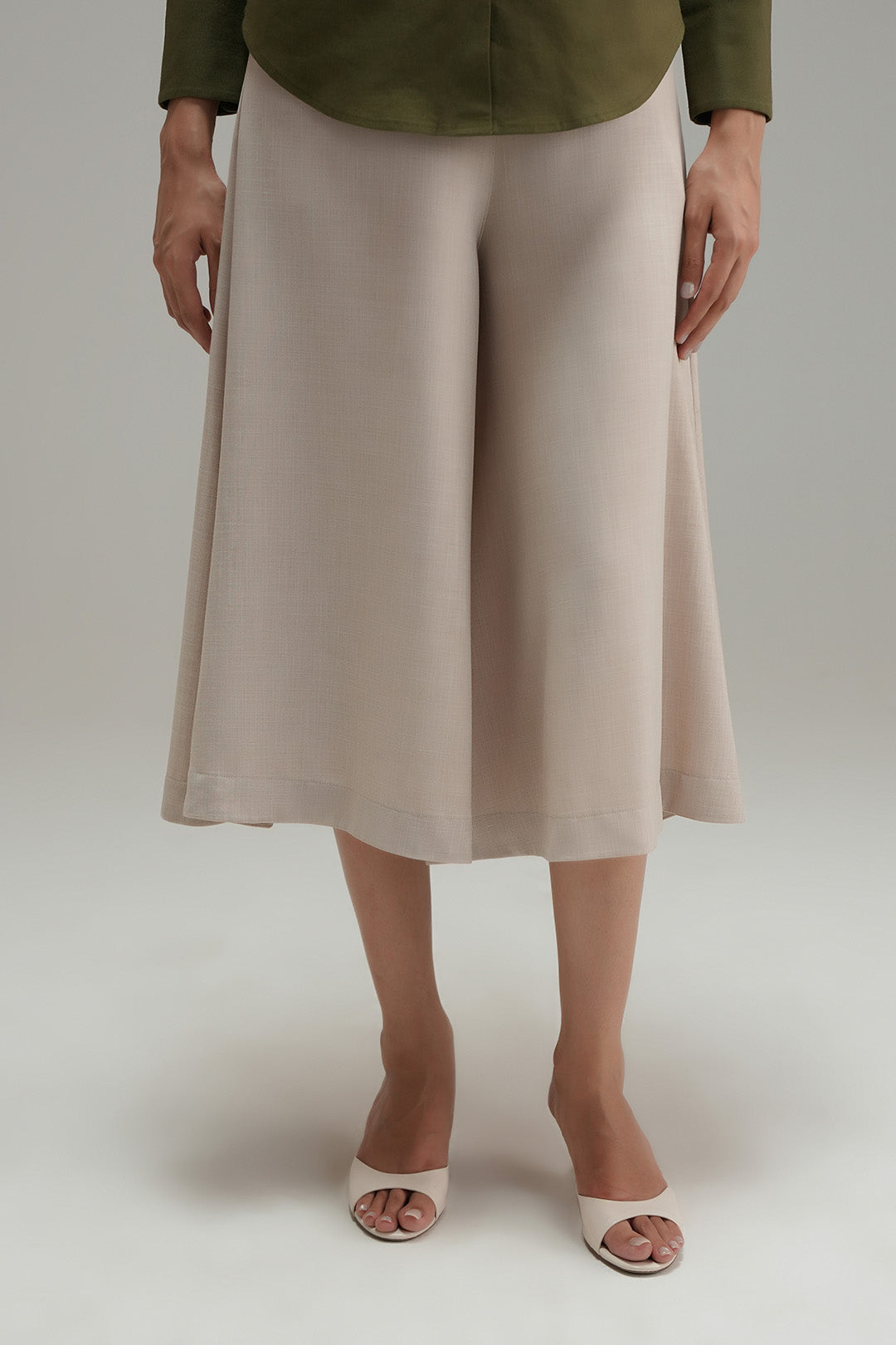 Flared Cross Hatch Culottes - Sand