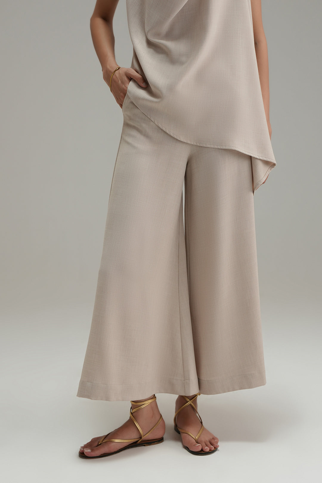 Flared Cross Hatch Pants - Sand