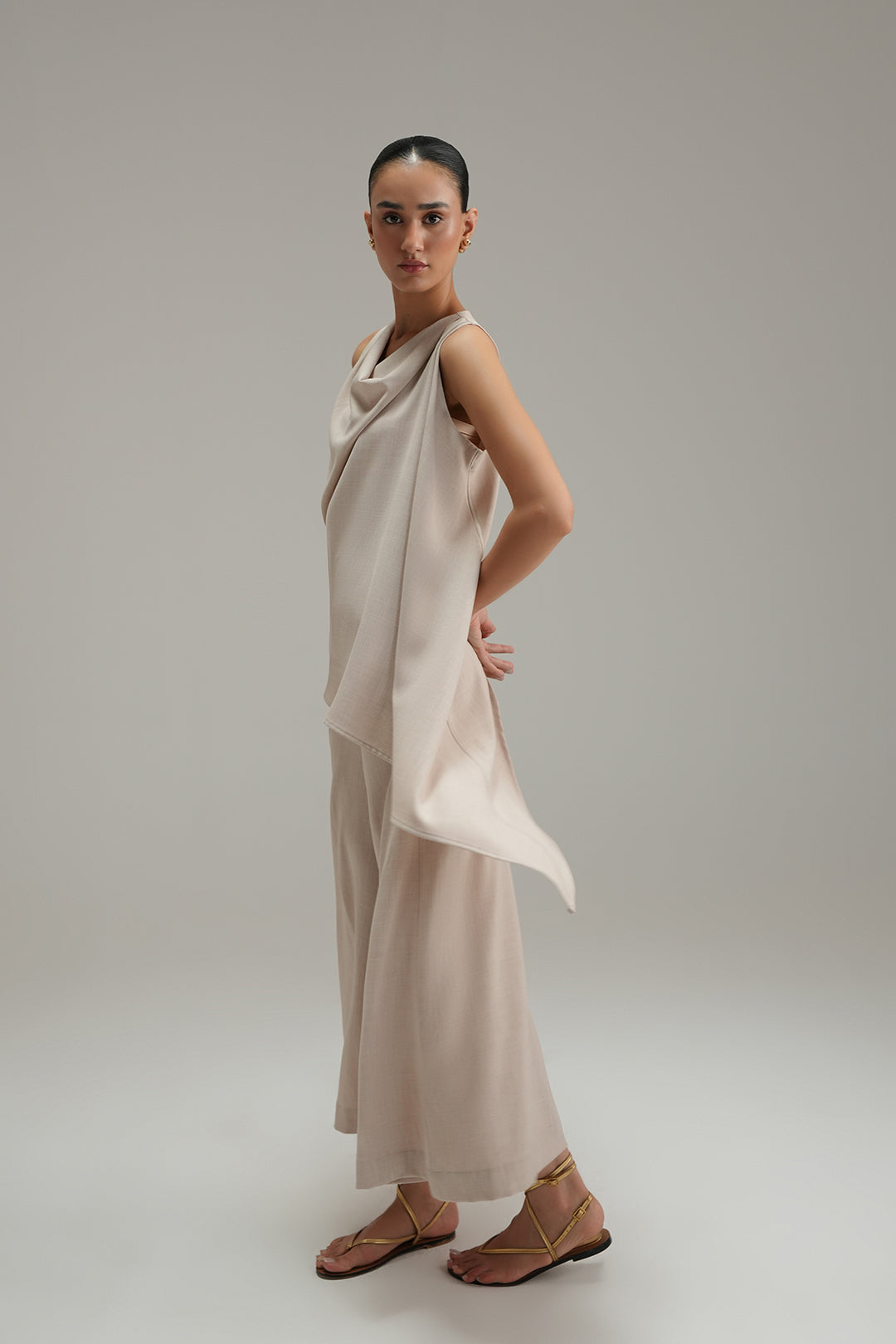Flared Cross Hatch Pants - Sand