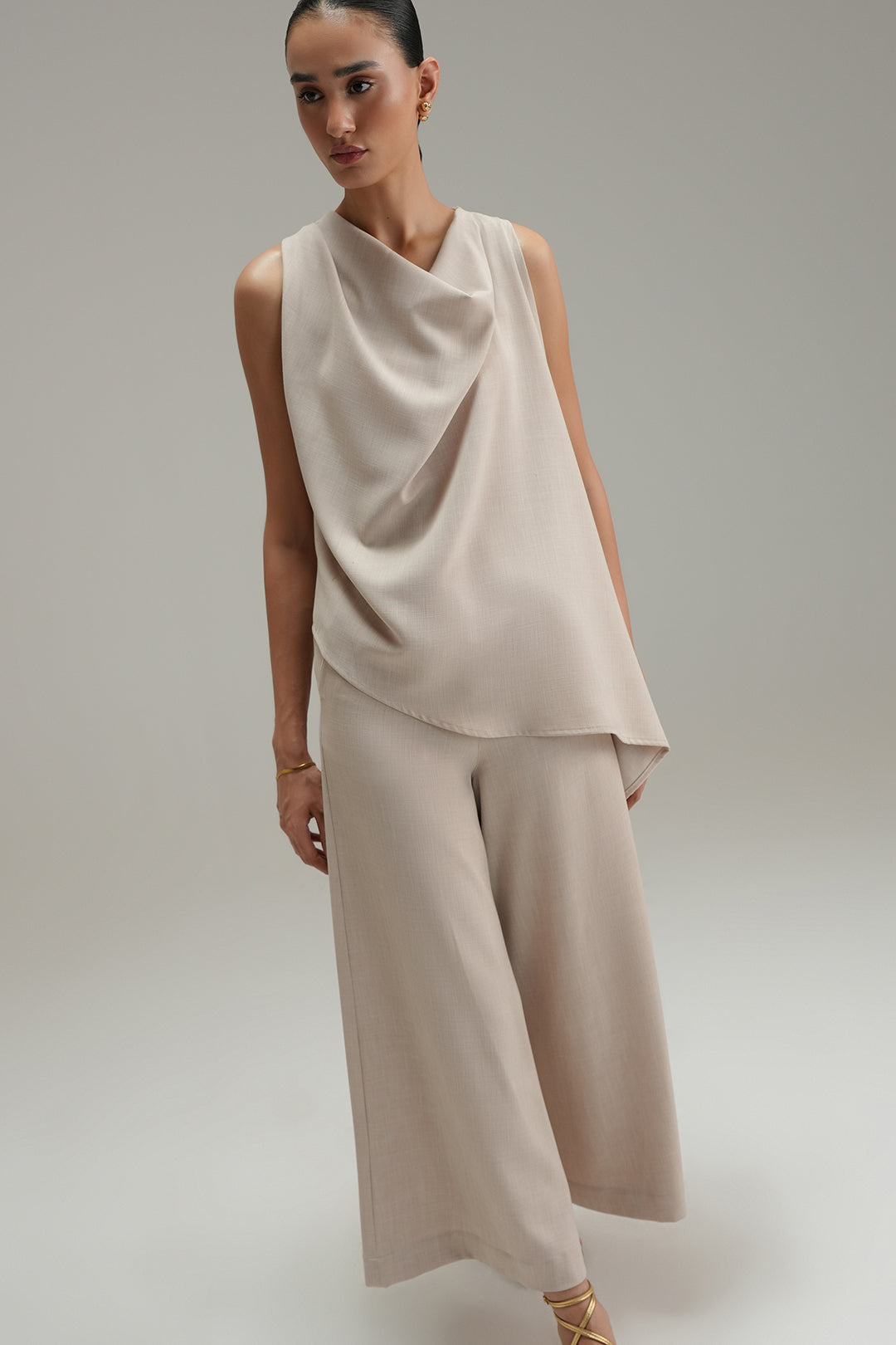 Flared Cross Hatch Pants - Sand