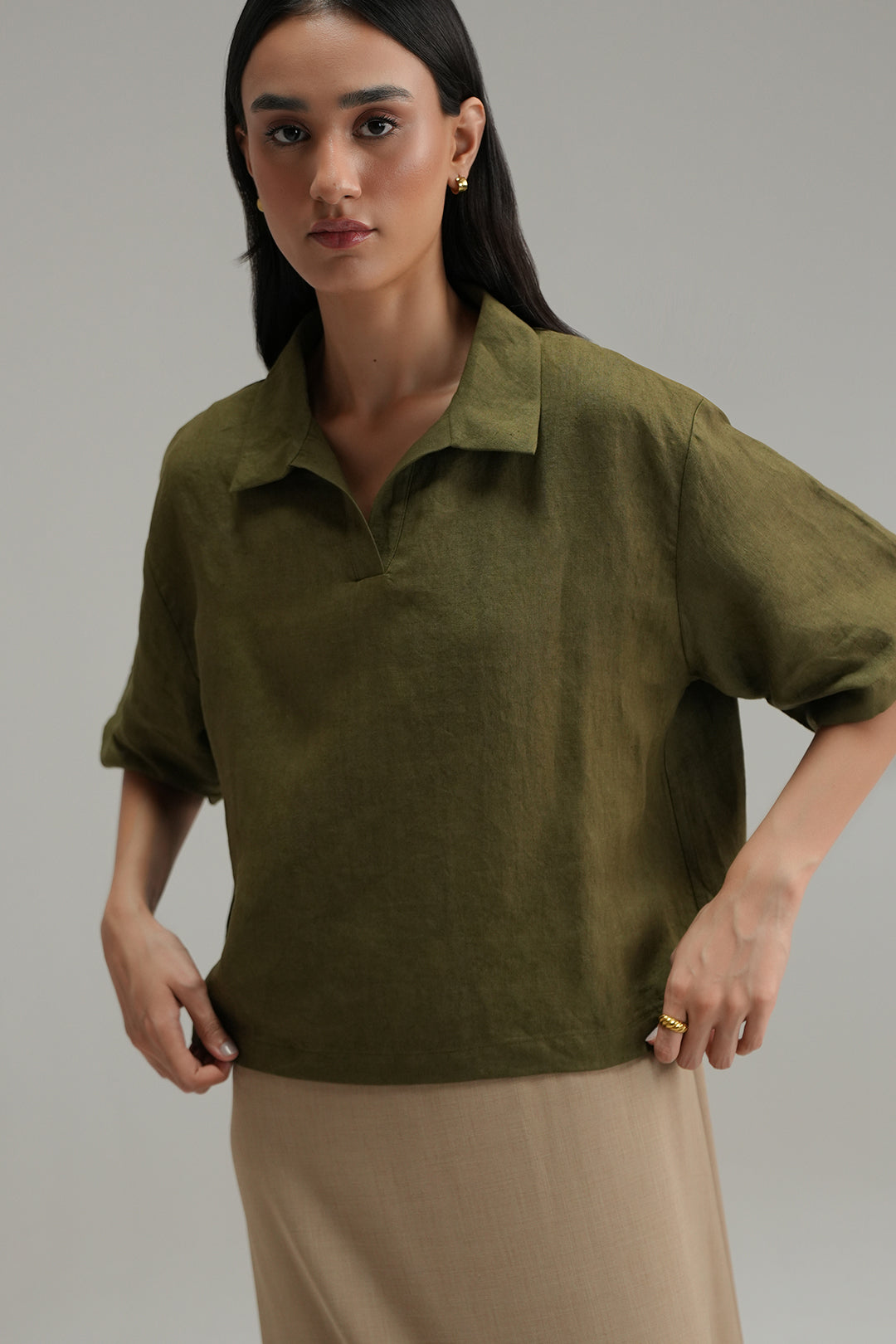 Essential Linen Overshirt - Olive