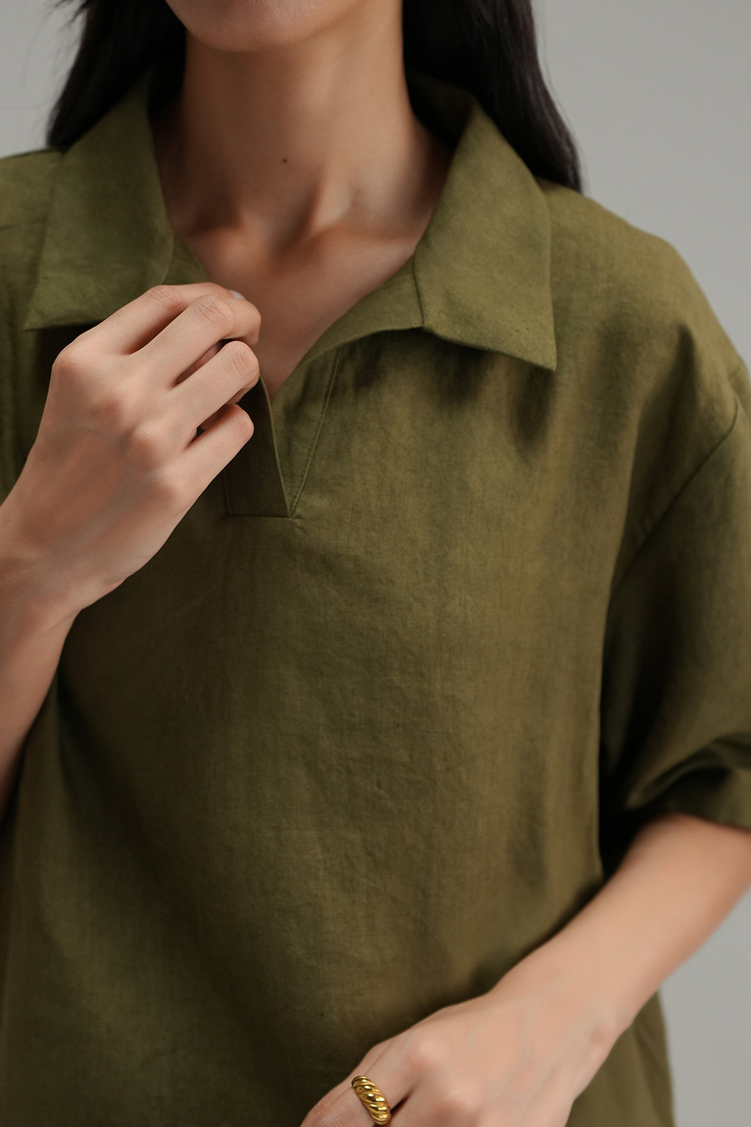 Essential Linen Overshirt - Olive