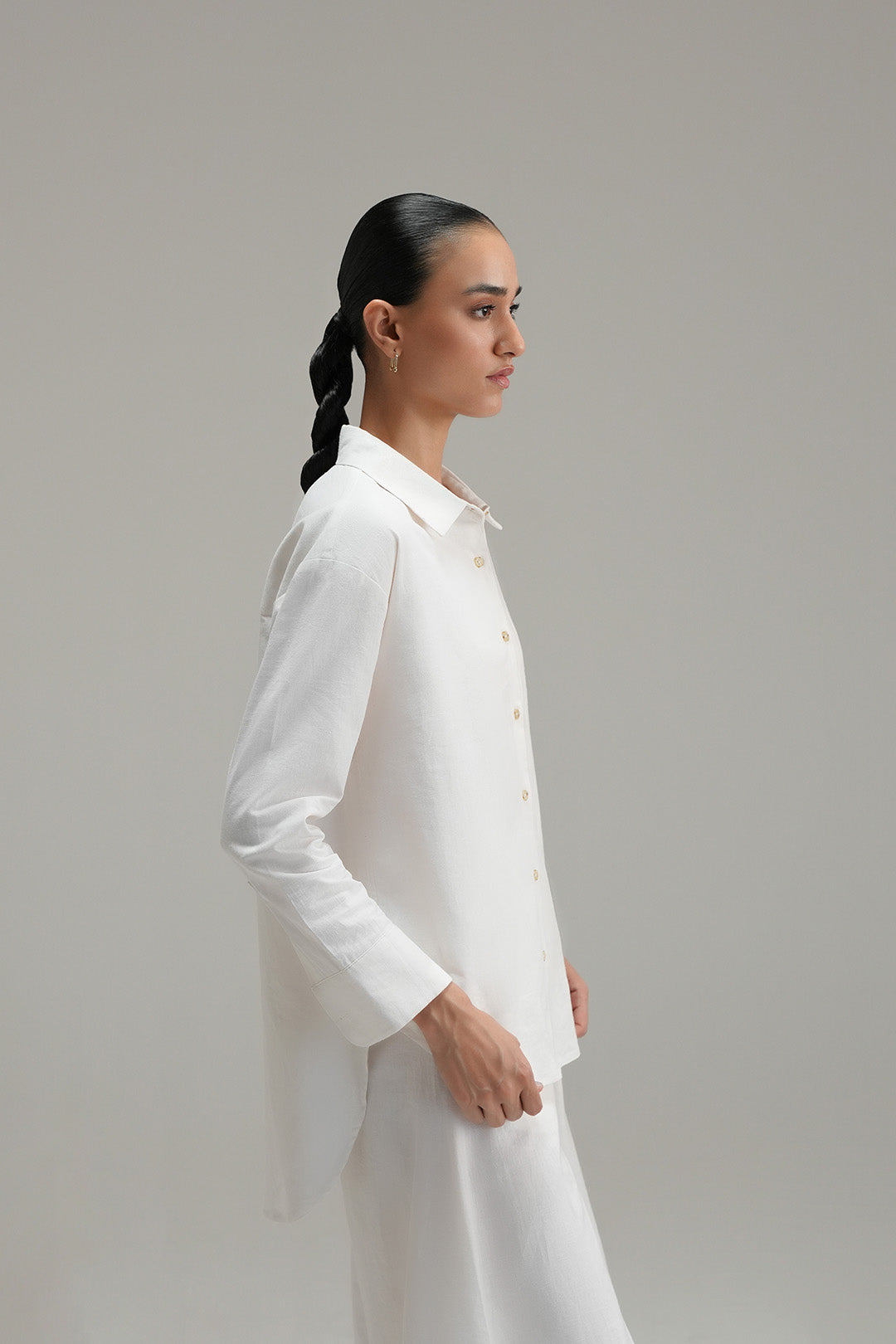 High Low Button Down - Ivory