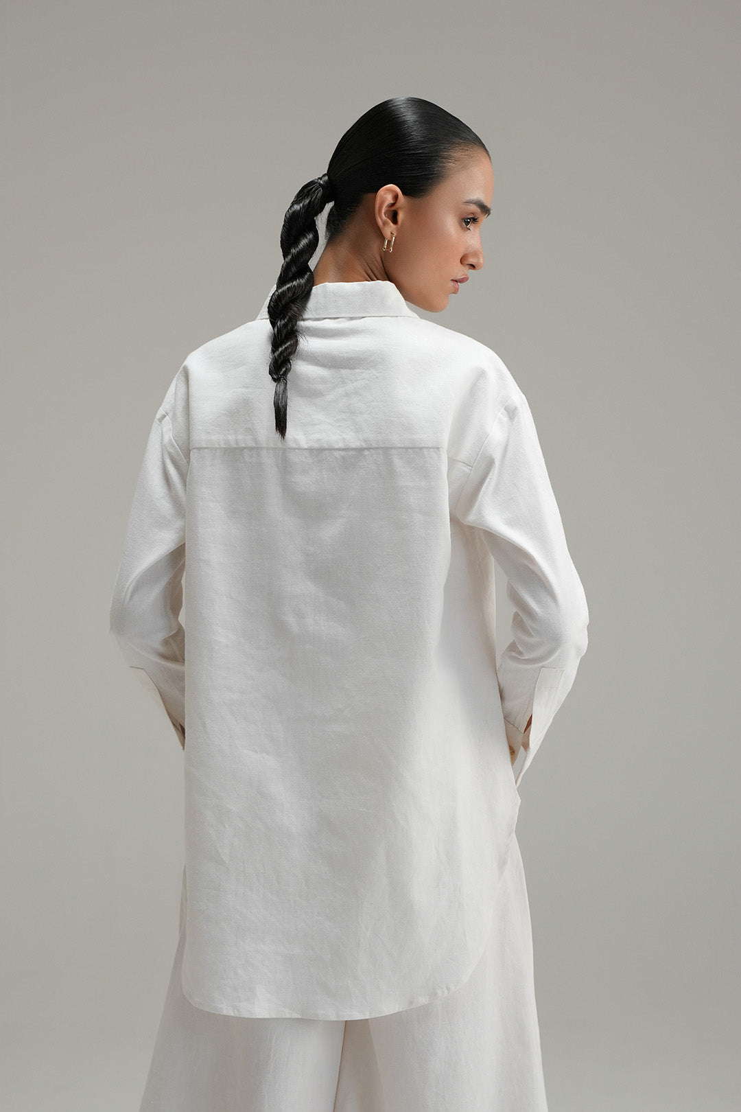 High Low Button Down - Ivory