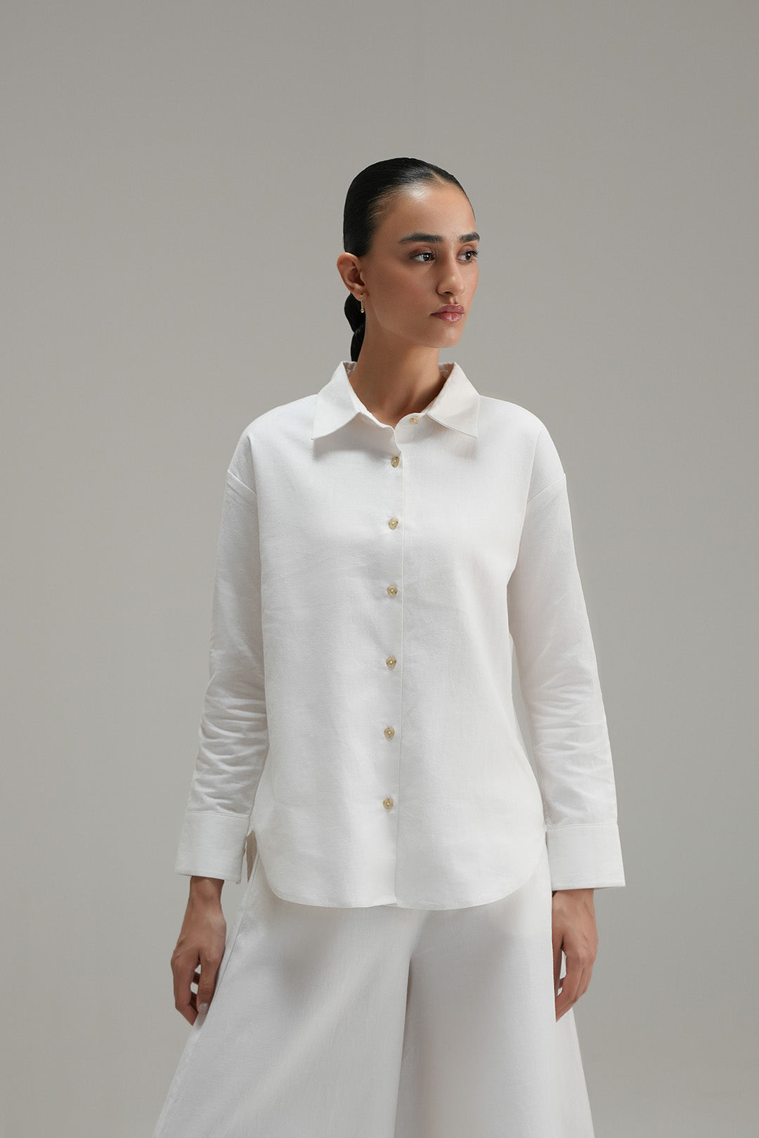 High Low Button Down - Ivory