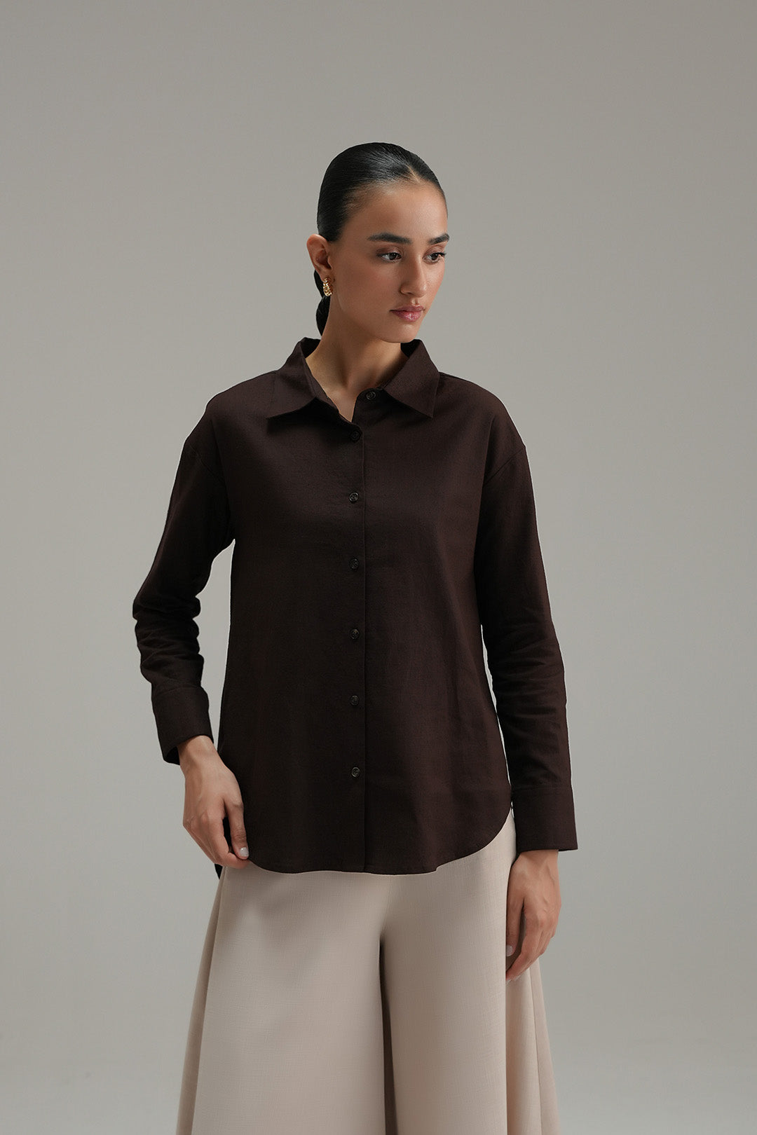 High Low Button Down - Mocha