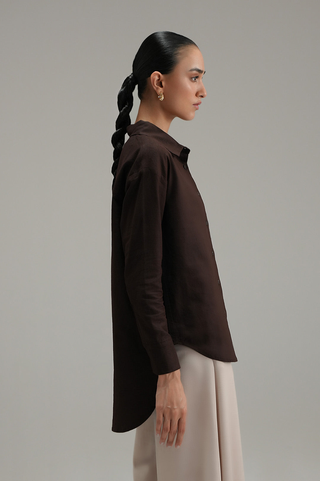 High Low Button Down - Mocha