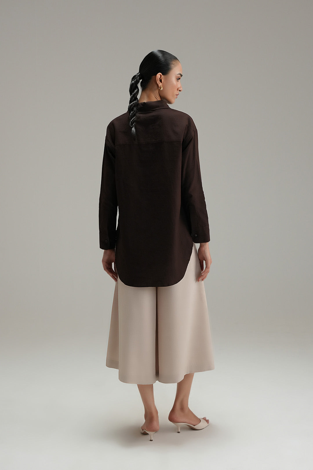 High Low Button Down - Mocha