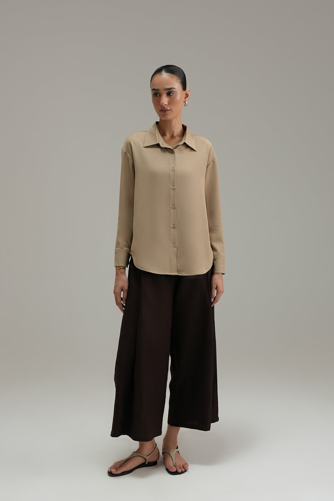 High Low Cross Hatch Button Down - Caramel
