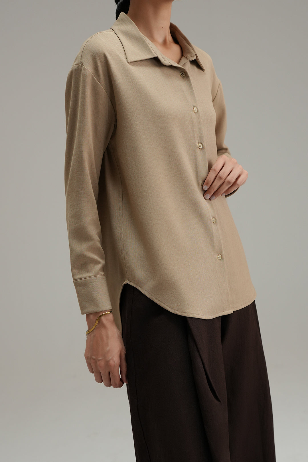 High Low Cross Hatch Button Down - Caramel