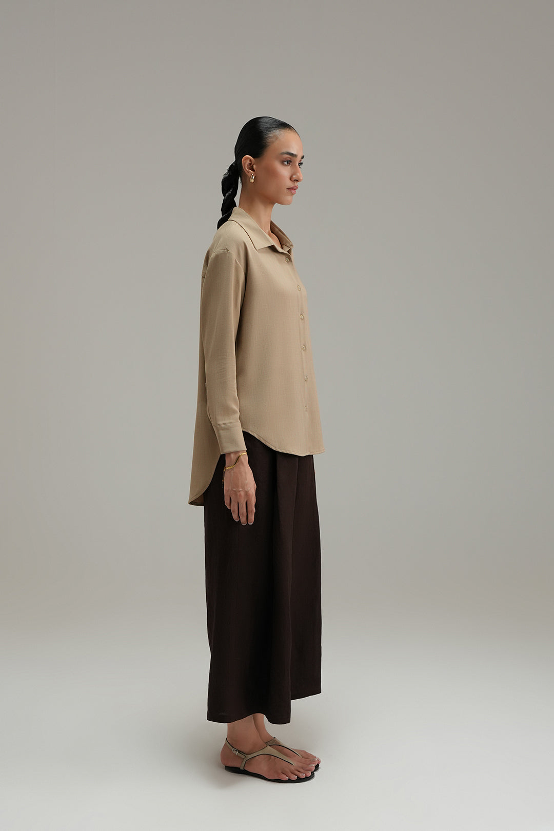 High Low Cross Hatch Button Down - Caramel