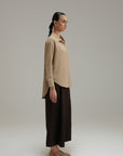 High Low Cross Hatch Button Down - Caramel