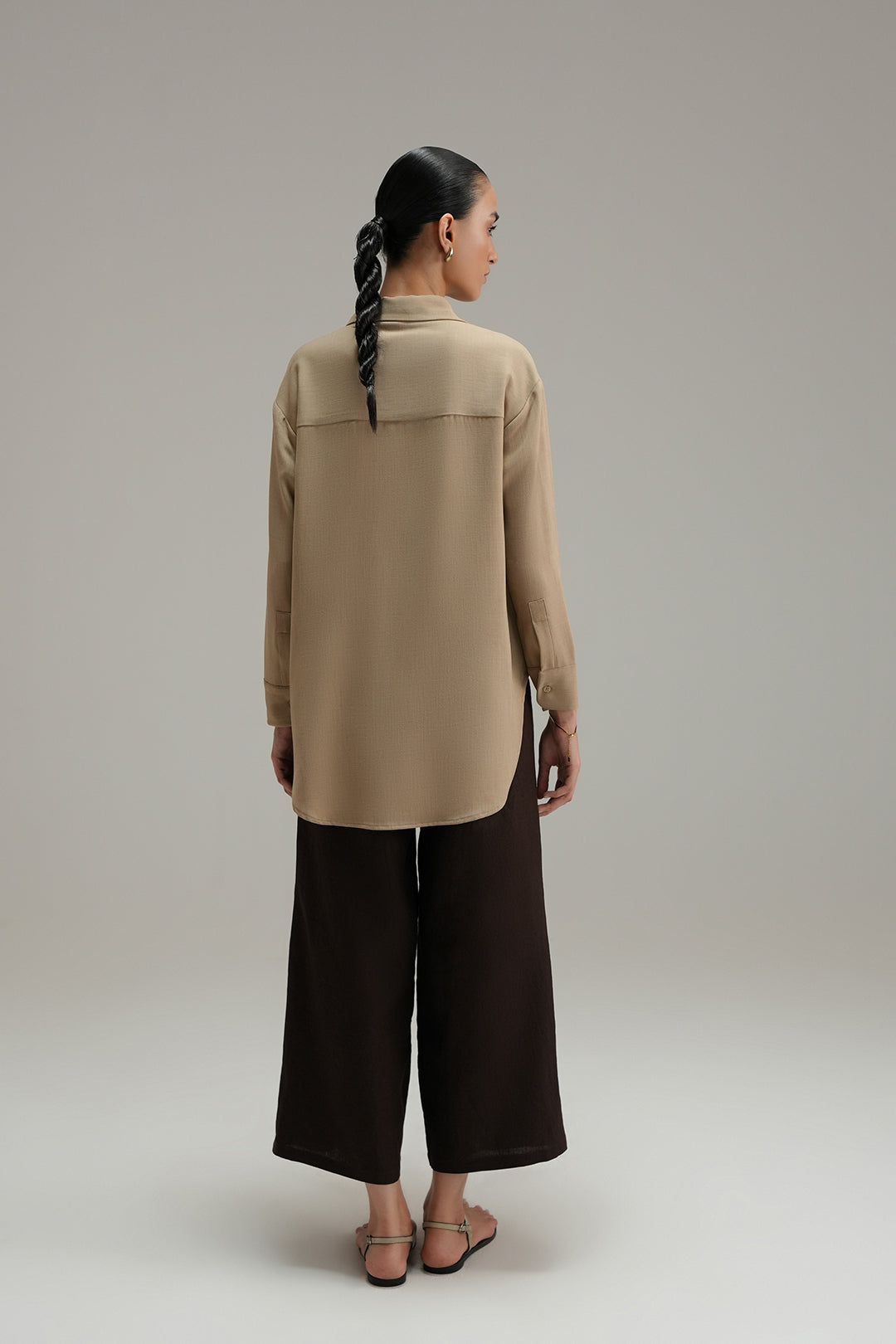 High Low Cross Hatch Button Down - Caramel
